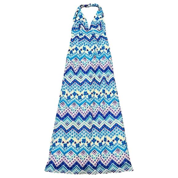 Vintage 60’s High Tide Psychedelic Flower Power Halter Maxi Dress - Picture 1 of 8